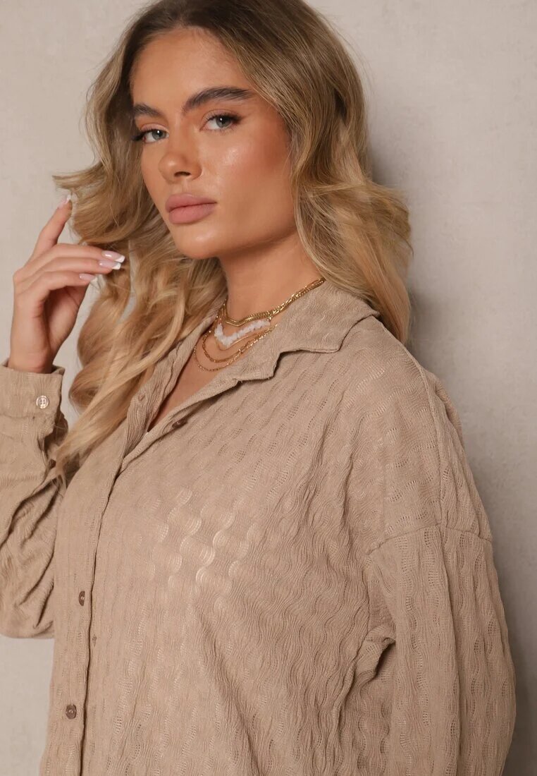 jumelle Set Maro deschis din Material Texturat Cămașă Oversize și Pantaloni Taccaria