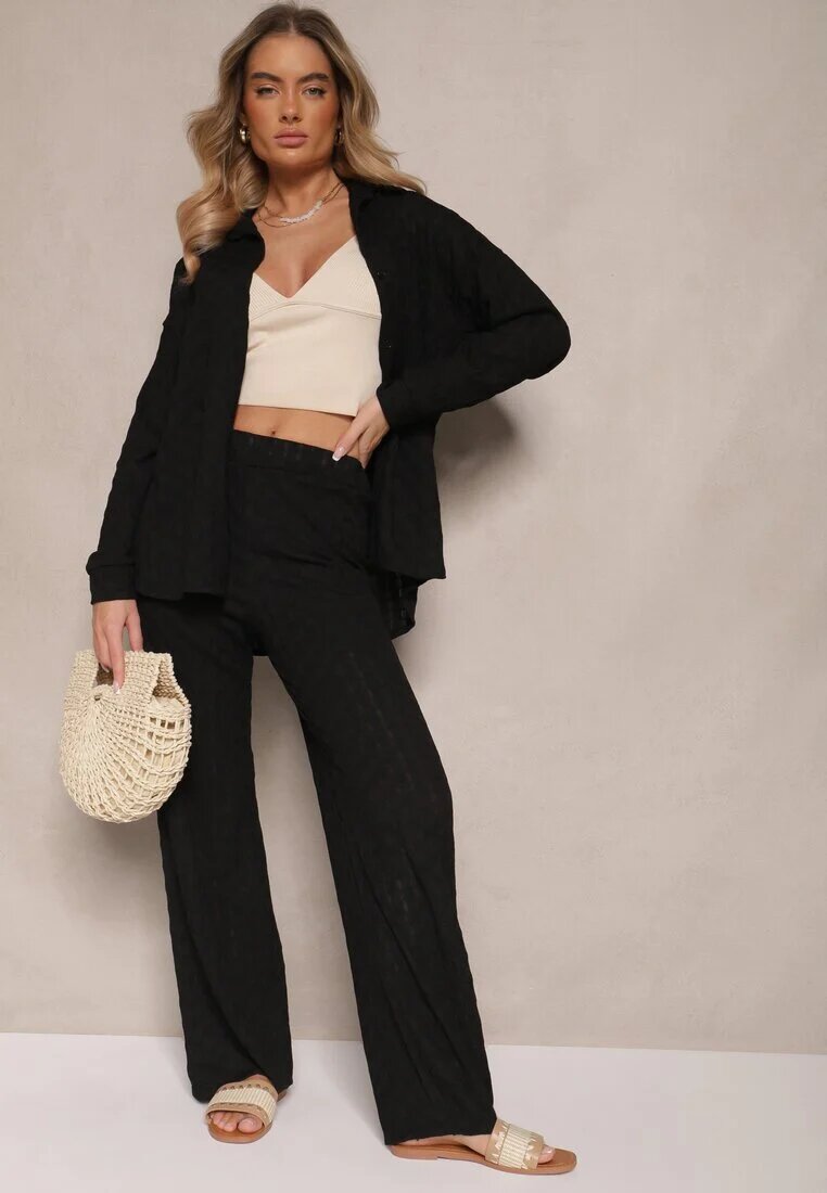 jumelle Set negru din Material Embosat Cămașă Oversize și Pantaloni Taccaria