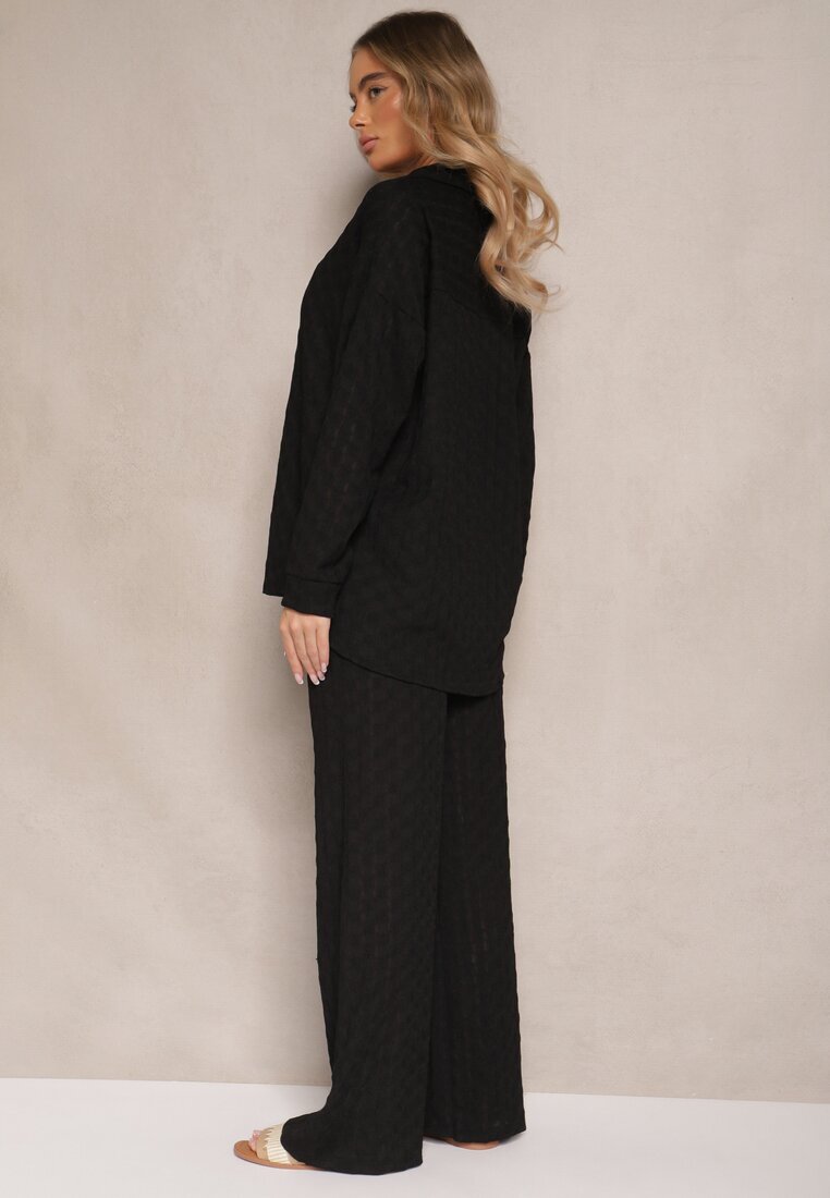 jumelle Set negru din Material Embosat Cămașă Oversize și Pantaloni Taccaria