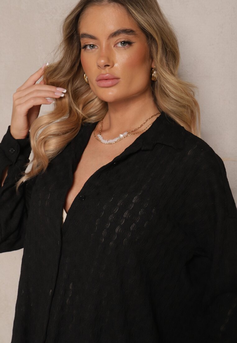 jumelle Set negru din Material Embosat Cămașă Oversize și Pantaloni Taccaria