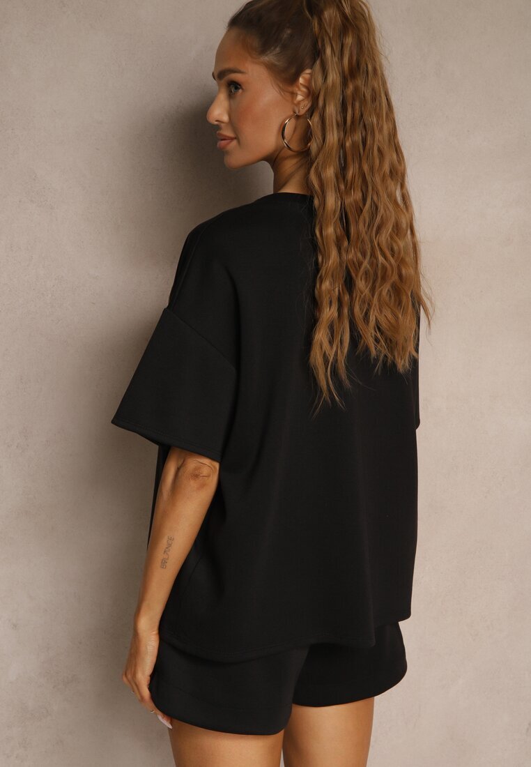 jumelle Set Negru din Viscoză cu croială Oversize T-shirt și Pantaloni scurți Lirafina