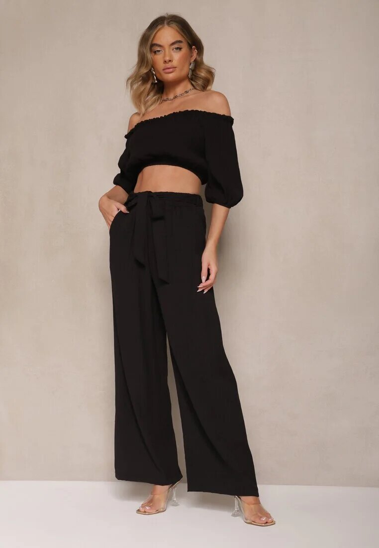 jumelle Set Negru Pantaloni cu croială largă și Bluză bufantă Idalisse