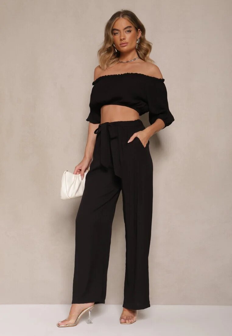 jumelle Set Negru Pantaloni cu croială largă și Bluză bufantă Idalisse
