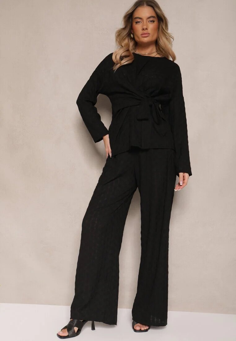 jumelle Set Negru Pantaloni cu croială largă și Bluză cu legătură în talie Dilinne
