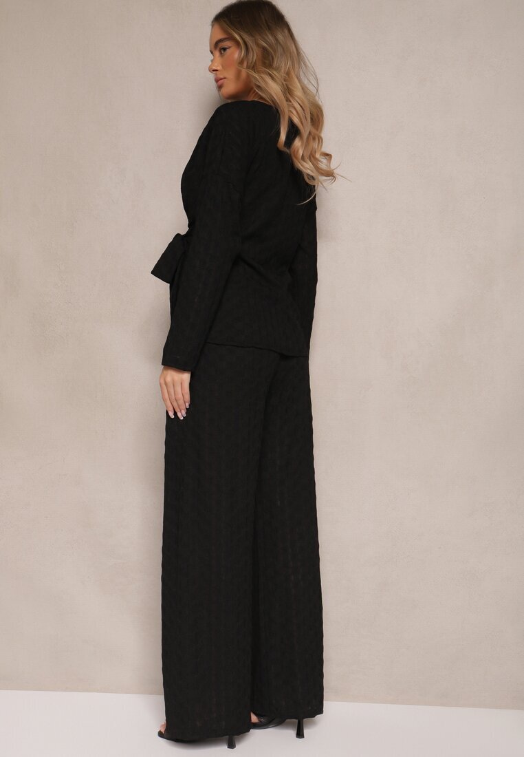 jumelle Set Negru Pantaloni cu croială largă și Bluză cu legătură în talie Dilinne