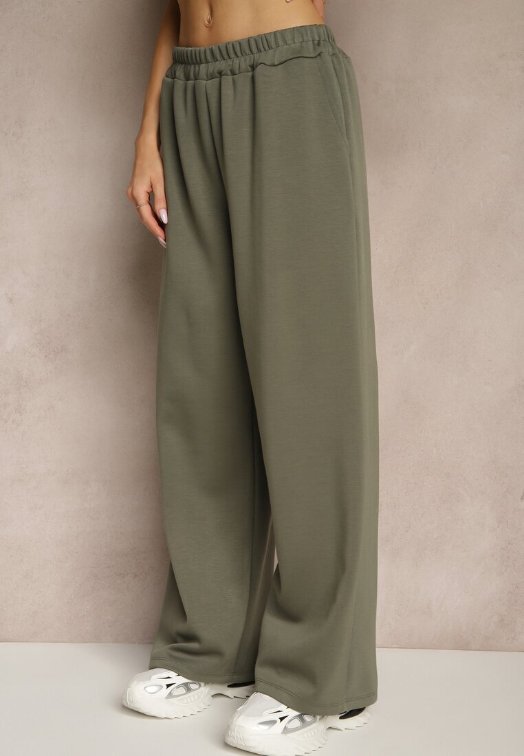 jumelle Set Verde din Viscoză Pantaloni Largi și Tricou cu Umeri Întăriți Neidra