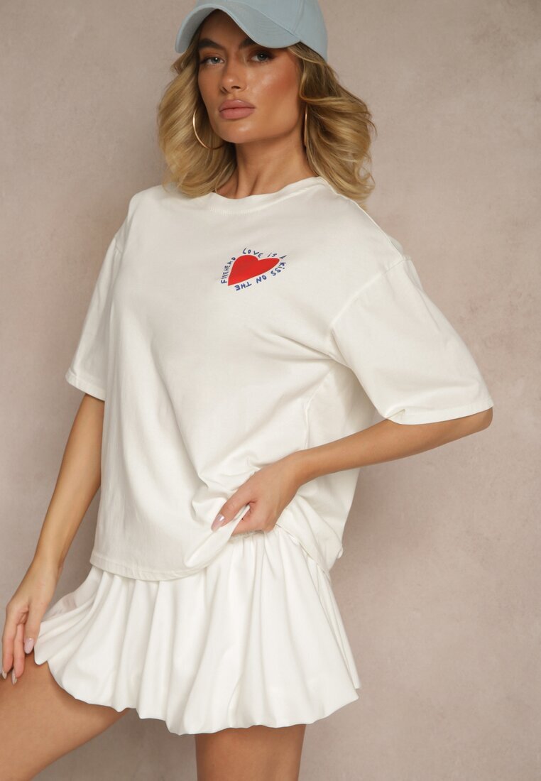 jumelle T-shirt Bej deschis din Bumbac Decorat cu o inimă Ranira