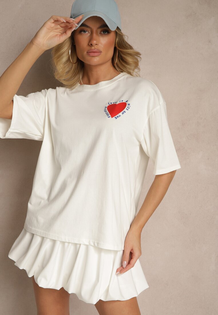 jumelle T-shirt Bej deschis din Bumbac Decorat cu o inimă Ranira