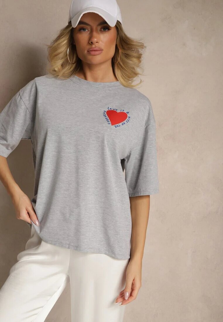 jumelle T-shirt Gri din Bumbac Decorat cu Inimă Ranira