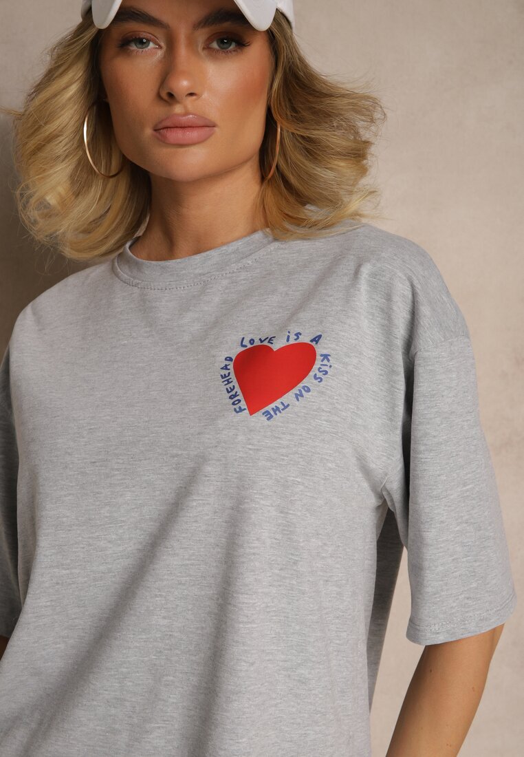 jumelle T-shirt Gri din Bumbac Decorat cu Inimă Ranira