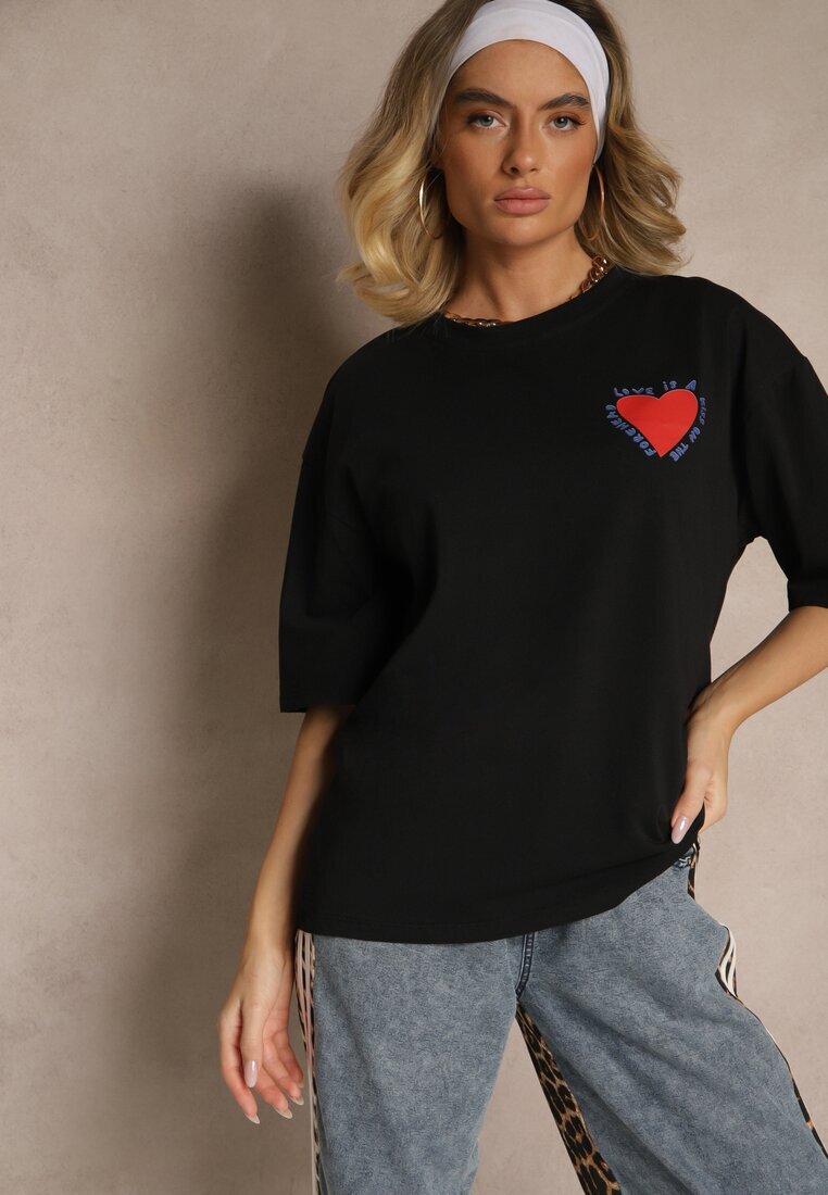 jumelle Tricou Negru din bumbac Decorat cu inimă Ranira