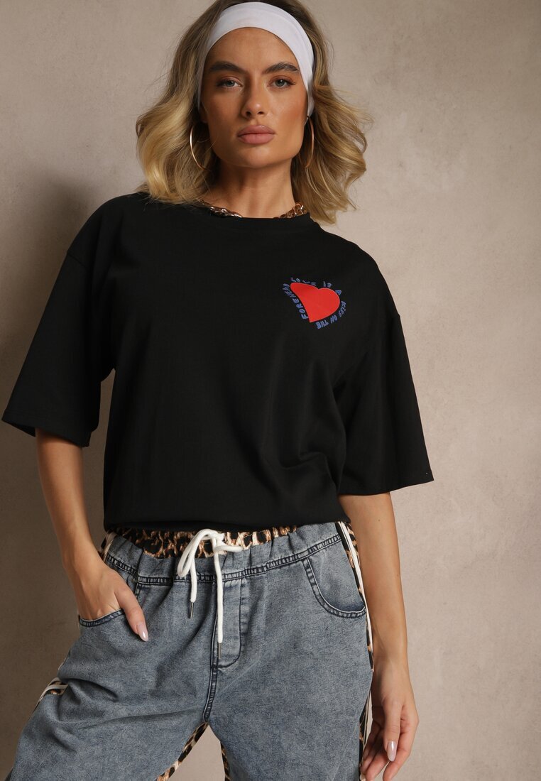 jumelle Tricou Negru din bumbac Decorat cu inimă Ranira