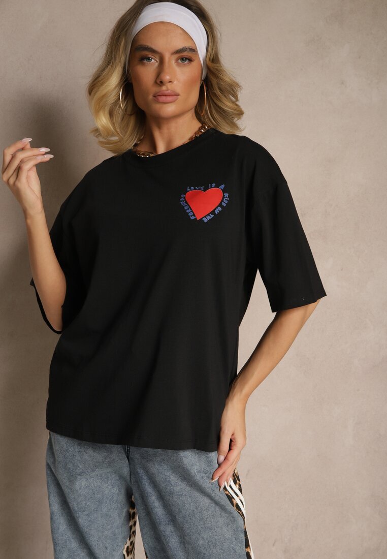 jumelle Tricou Negru din bumbac Decorat cu inimă Ranira