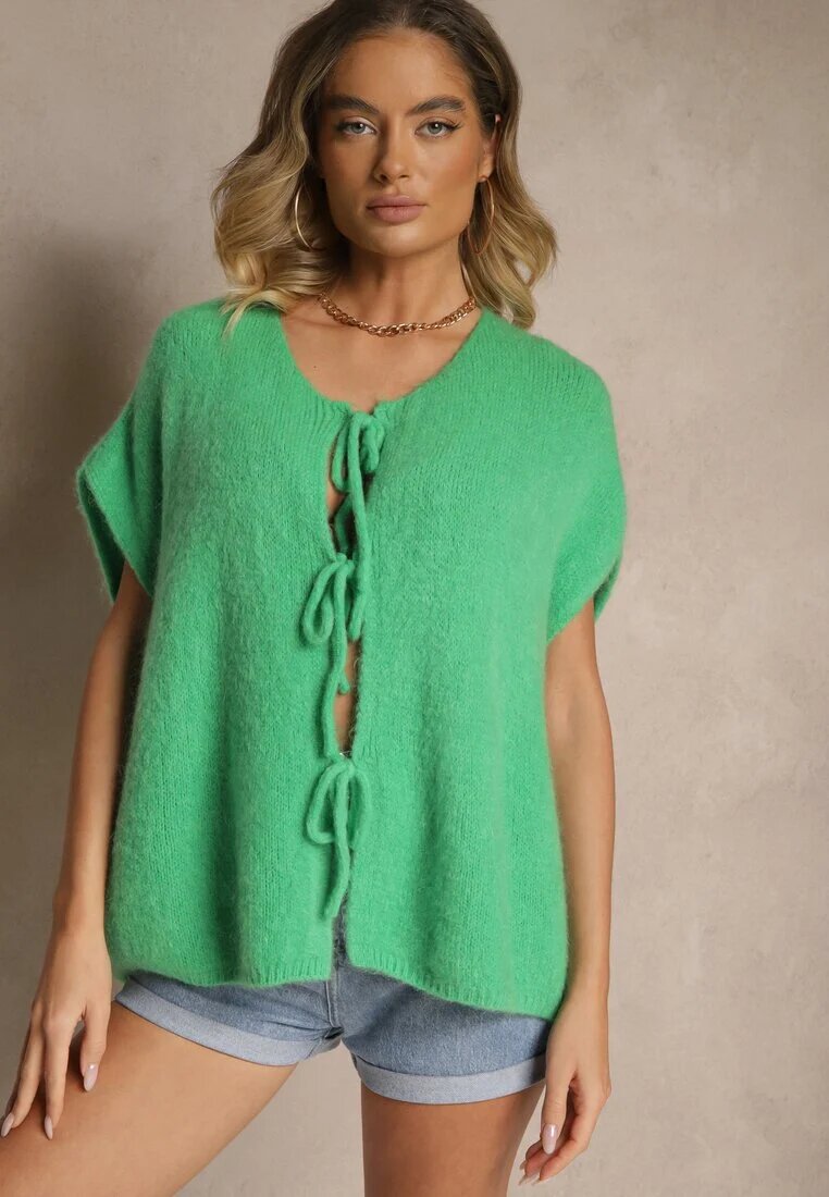 jumelle Vestă cardigan Verde Legată în față cu amestec de mohair Vikelira