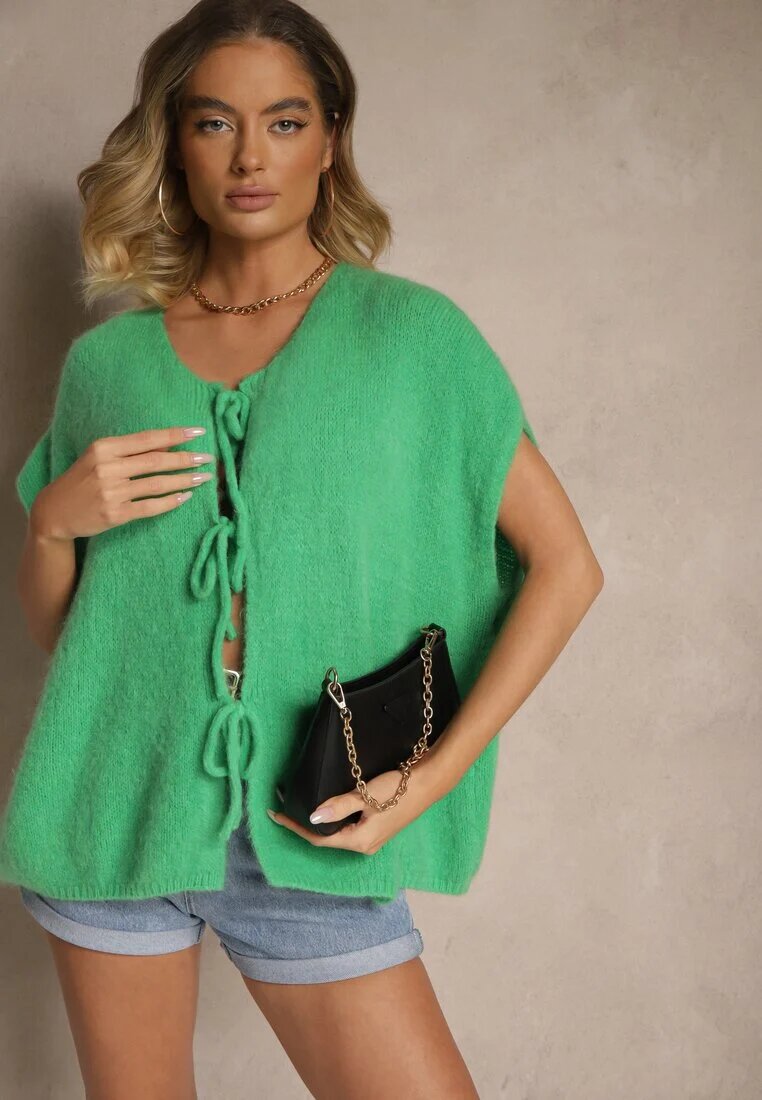 jumelle Vestă cardigan Verde Legată în față cu amestec de mohair Vikelira
