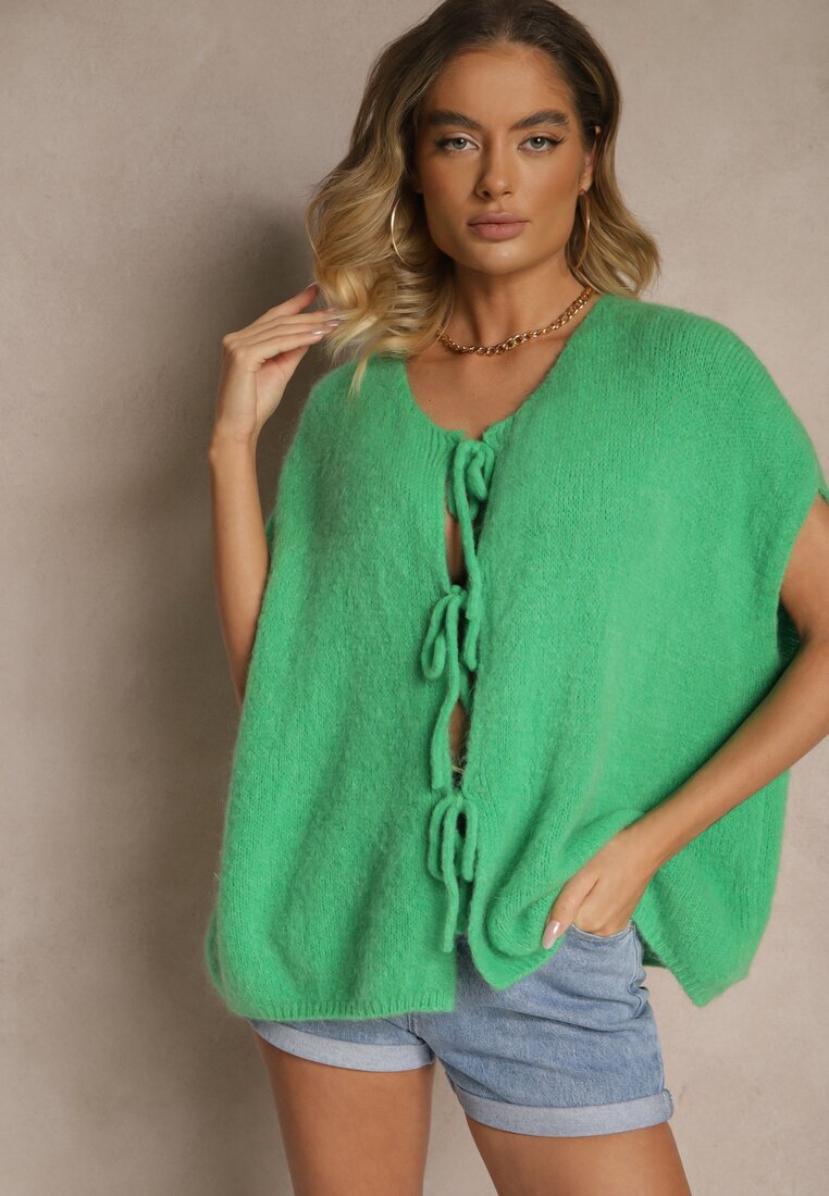 jumelle Vestă cardigan Verde Legată în față cu amestec de mohair Vikelira