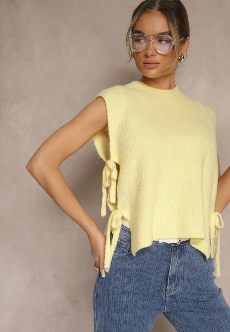 jumelle Vestă Galbenă din Tricot cu Lână și Viscoză Decorată cu Legături Annivoriae