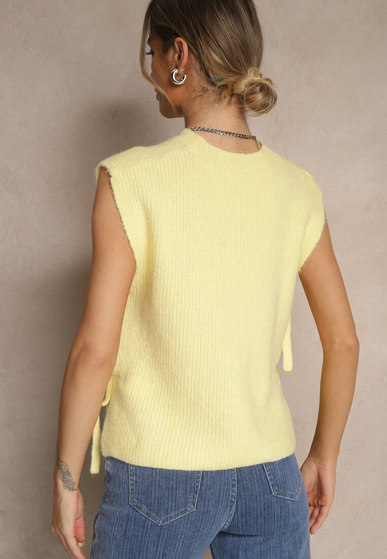 jumelle Vestă Galbenă din Tricot cu Lână și Viscoză Decorată cu Legături Annivoriae