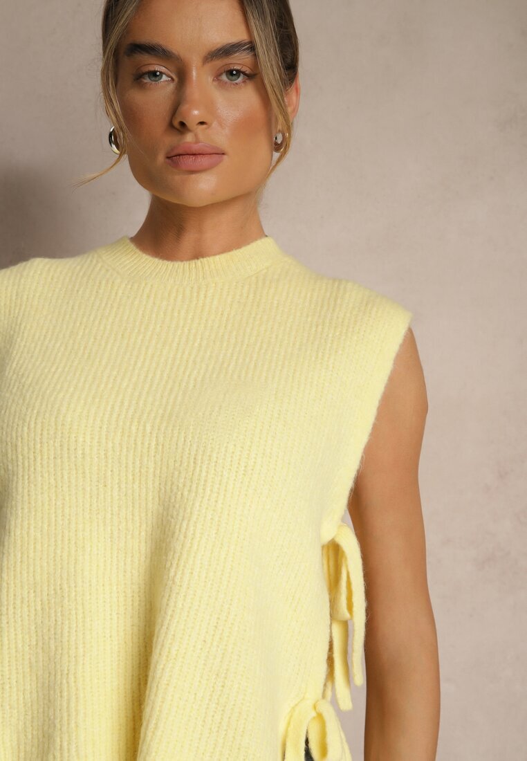 jumelle Vestă Galbenă din Tricot cu Lână și Viscoză Decorată cu Legături Annivoriae