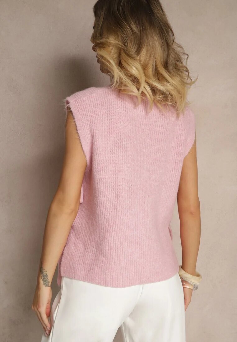 jumelle Vestă roz din Tricot cu Lână și Viscoză Decorată cu Legături Annivoriae