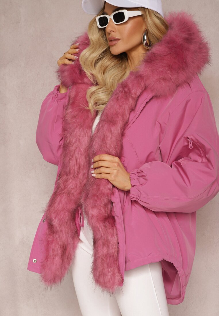 jus de pom Geacă Parka Roz Oversize cu blană Horelle