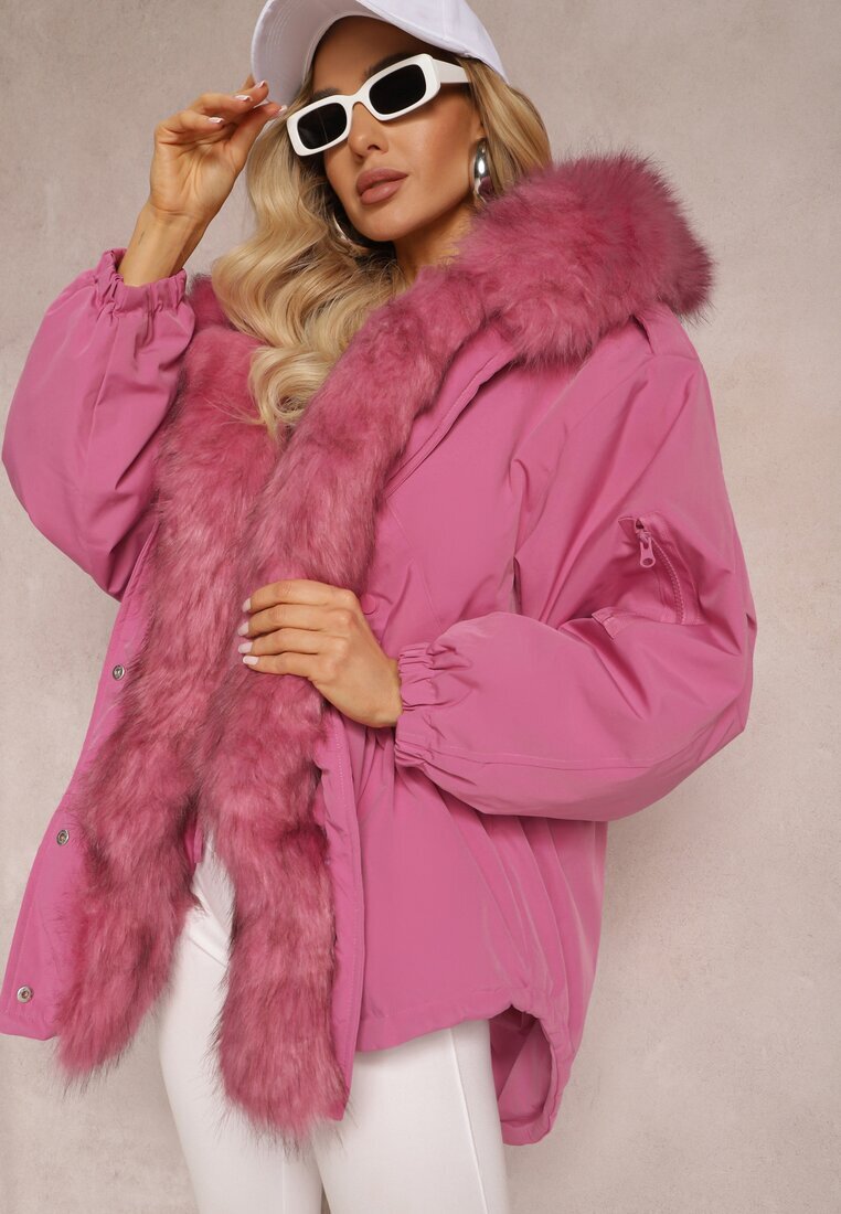 jus de pom Geacă Parka Roz Oversize cu blană Horelle
