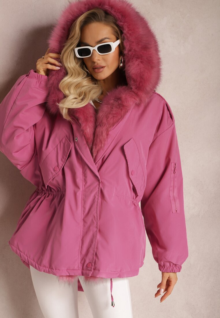 jus de pom Geacă Parka Roz Oversize cu blană Horelle