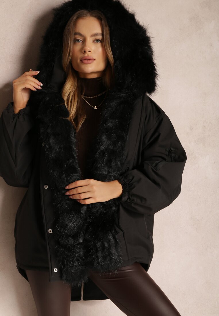 jus de pom Jachetă Neagră Parka Oversize cu blană Horelle