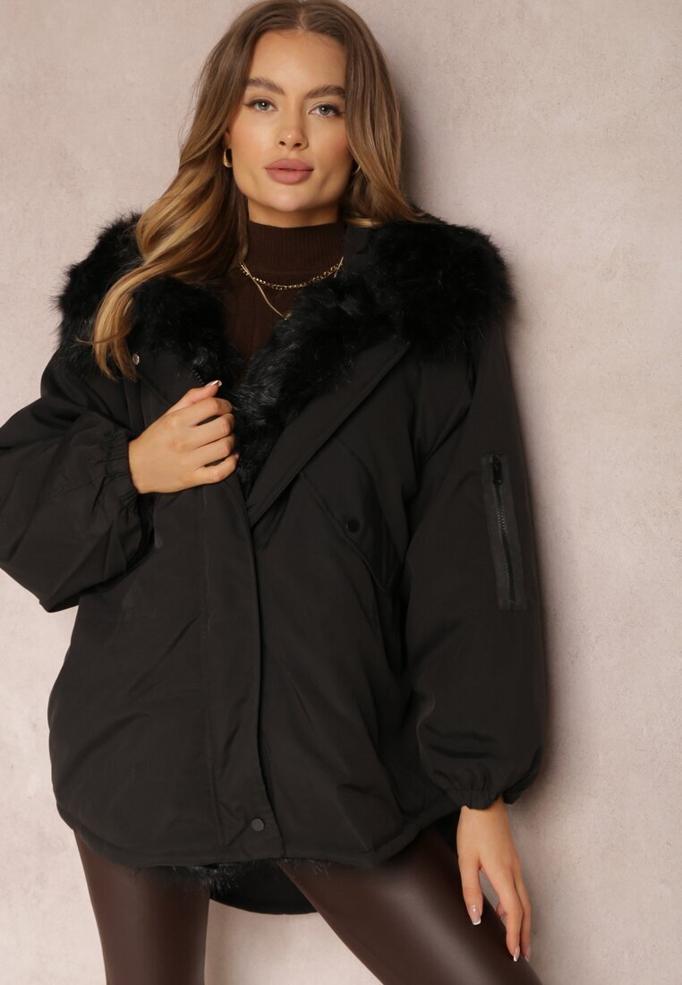 jus de pom Jachetă Neagră Parka Oversize cu blană Horelle