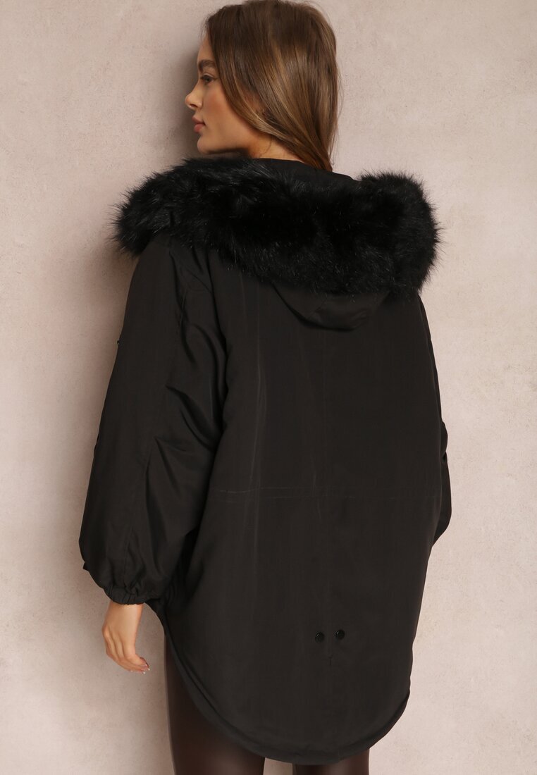 jus de pom Jachetă Neagră Parka Oversize cu blană Horelle