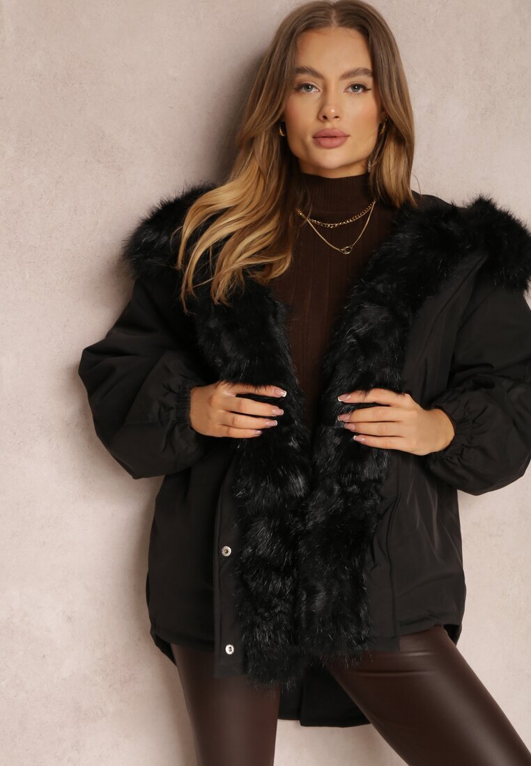 jus de pom Jachetă Neagră Parka Oversize cu blană Horelle