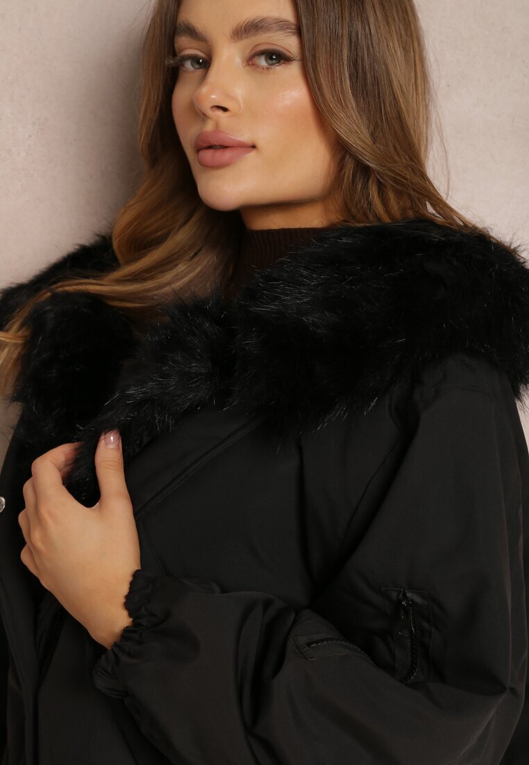 jus de pom Jachetă Neagră Parka Oversize cu blană Horelle
