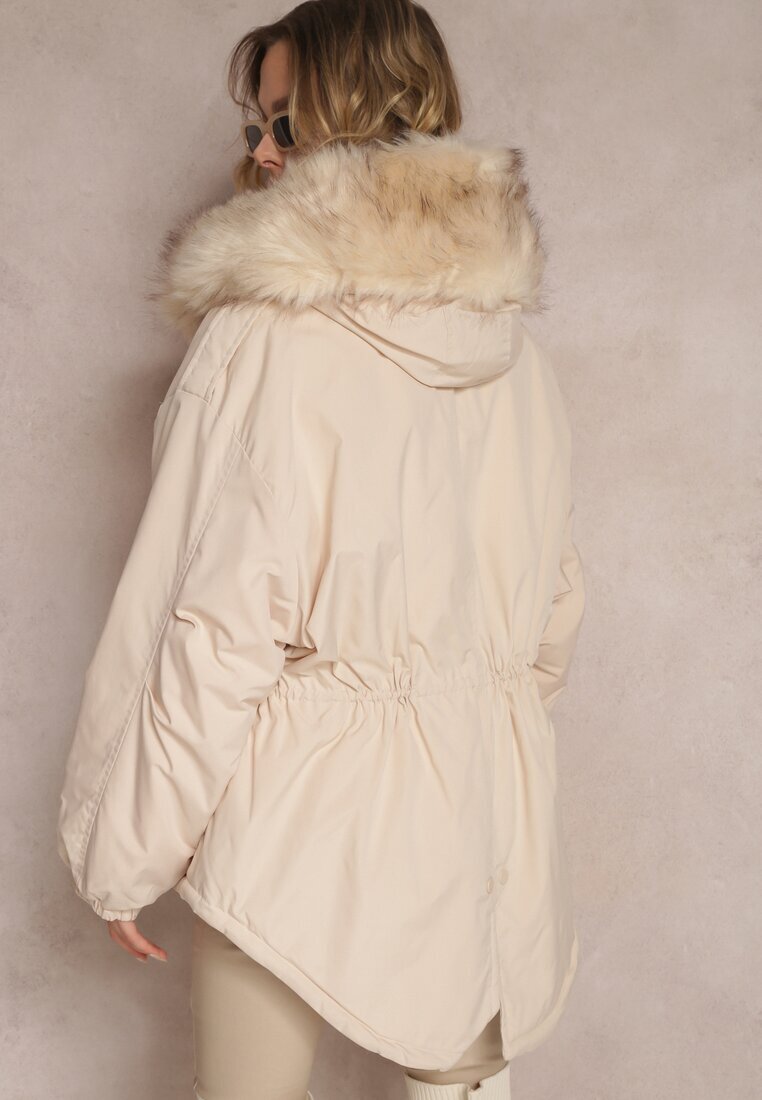 jus de pom Jachetă Parka Bej Oversize cu Blană Horelle