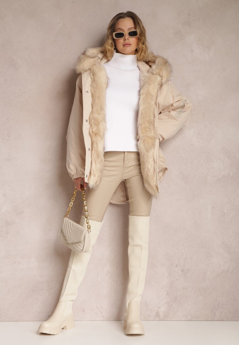 jus de pom Jachetă Parka Bej Oversize cu Blană Horelle