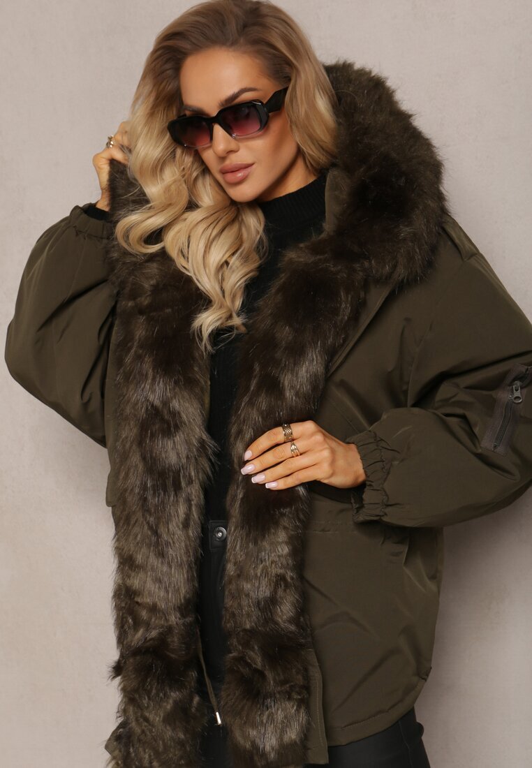 jus de pom Jachetă Parka Verde închis Oversize cu blană Horelle