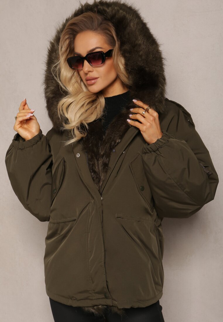 jus de pom Jachetă Parka Verde închis Oversize cu blană Horelle