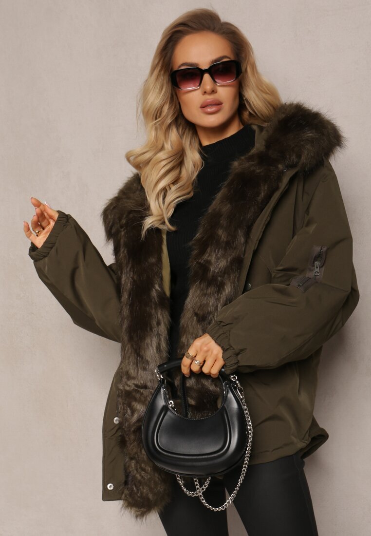 jus de pom Jachetă Parka Verde închis Oversize cu blană Horelle