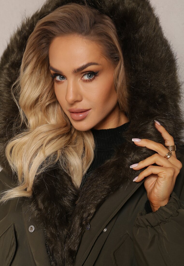 jus de pom Jachetă Parka Verde închis Oversize cu blană Horelle