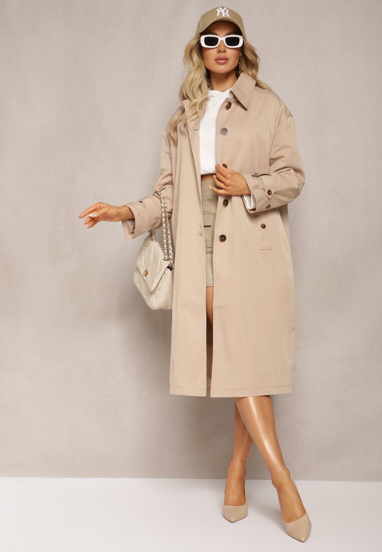 jus de pom Palton Bej Trenci Oversize Flilia