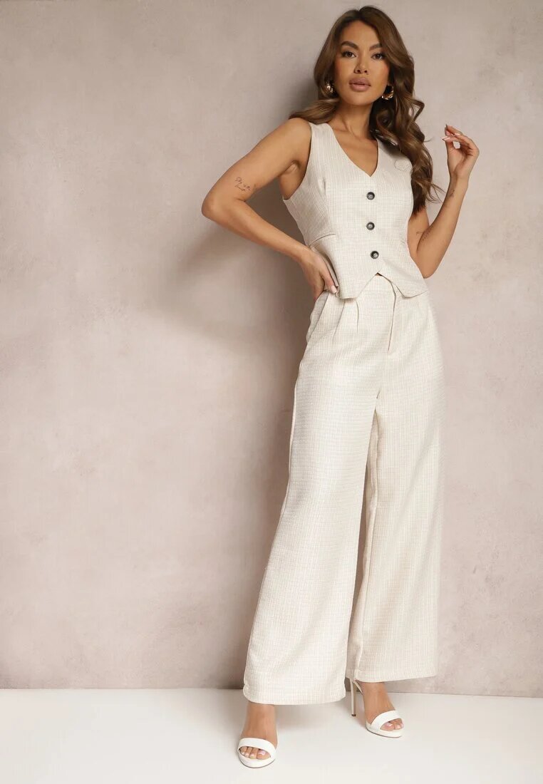 jus de pom Pantaloni Bej Larghi De Costum High Waist Tamarixia