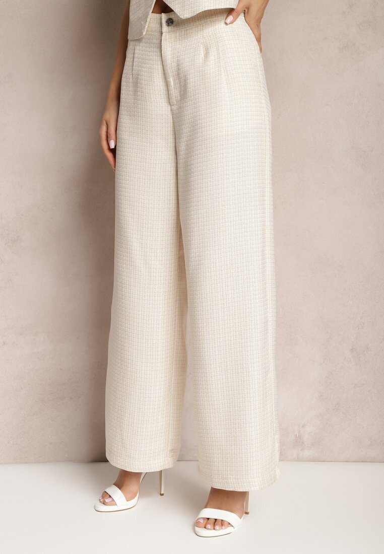 jus de pom Pantaloni Bej Larghi De Costum High Waist Tamarixia