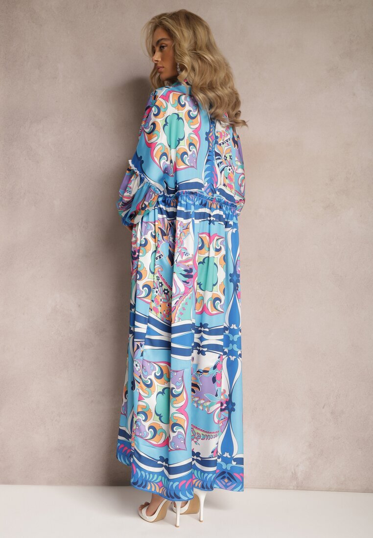 jus de pom Rochie Albastră Maxi Oversize cu Model Ornamental Colorat Stama