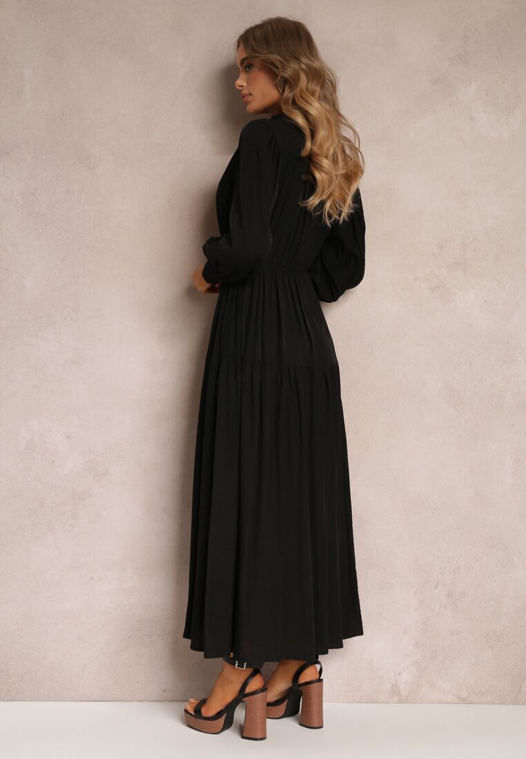 jus de pom Rochie Cloche Neagră cu elastic în talie și nasturi decorativi Graziela