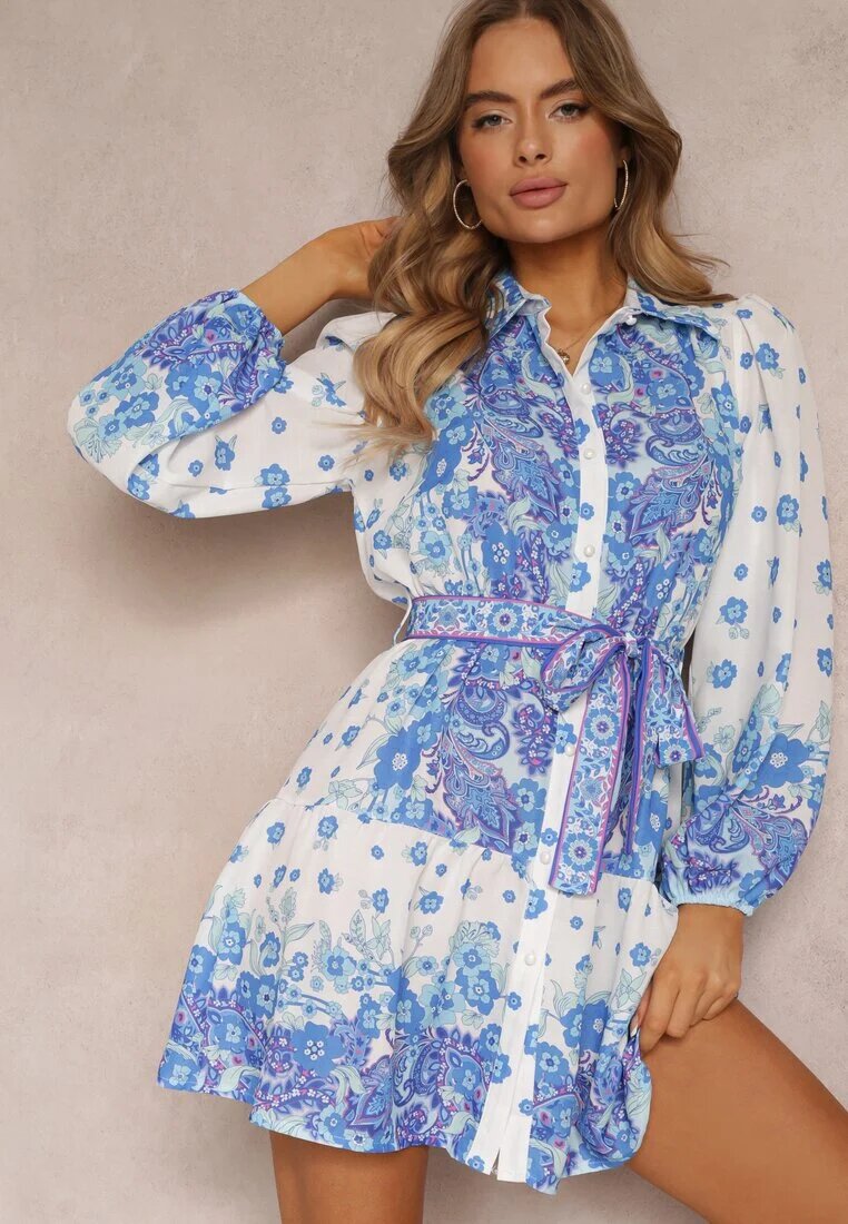 jus de pom Rochie legată albastră cu guler și elastic în talie Santanna