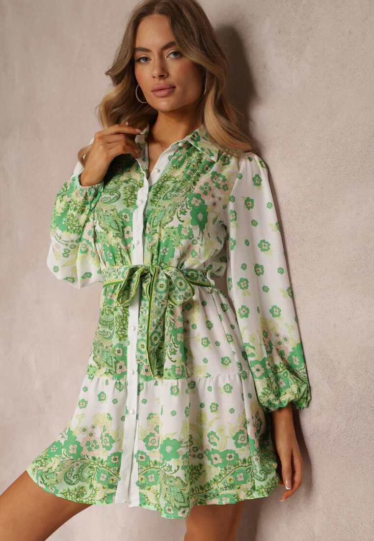 jus de pom Rochie legată cu guler și elastic în talie verde deschis Santanna