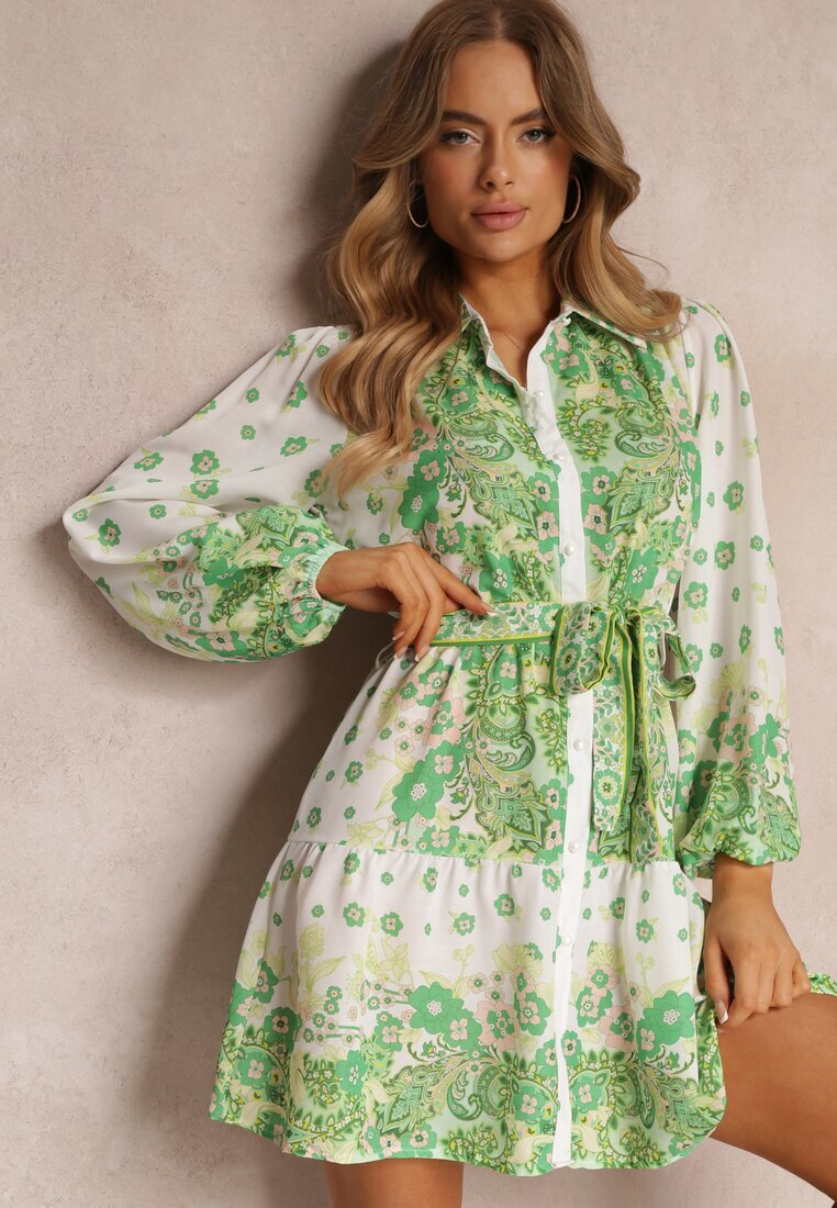 jus de pom Rochie legată cu guler și elastic în talie verde deschis Santanna