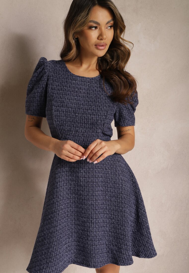 jus de pom Rochie Mini Cloche Bleumarin cu mâneci ușor bufante Merridia