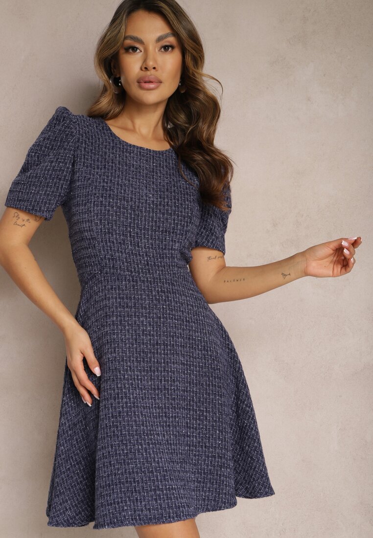 jus de pom Rochie Mini Cloche Bleumarin cu mâneci ușor bufante Merridia