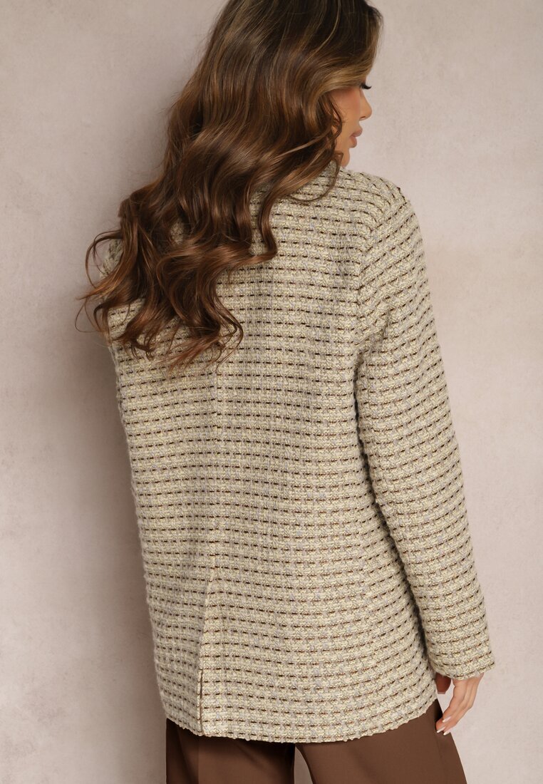 jus de pom Sacou Gri-bej Tweed Cu un singur rând de nasturi cu nasturi decorativi Arielitta