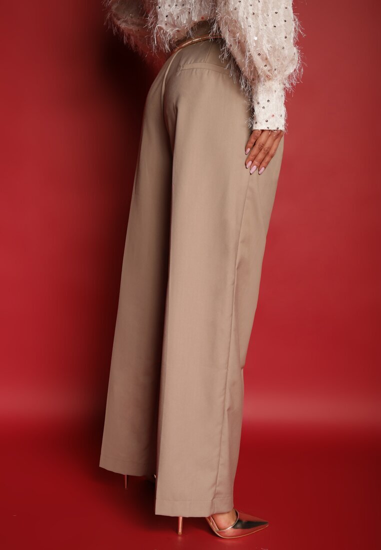 jusdepom Pantaloni Bej de Costum Largi cu Talie Înaltă Nallineme